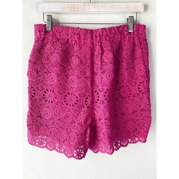 Anthropologie Maeve Crochet Eyelet Shorts 6 Pink Preppy Scallop Hem Coquette - Picture 7 of 11